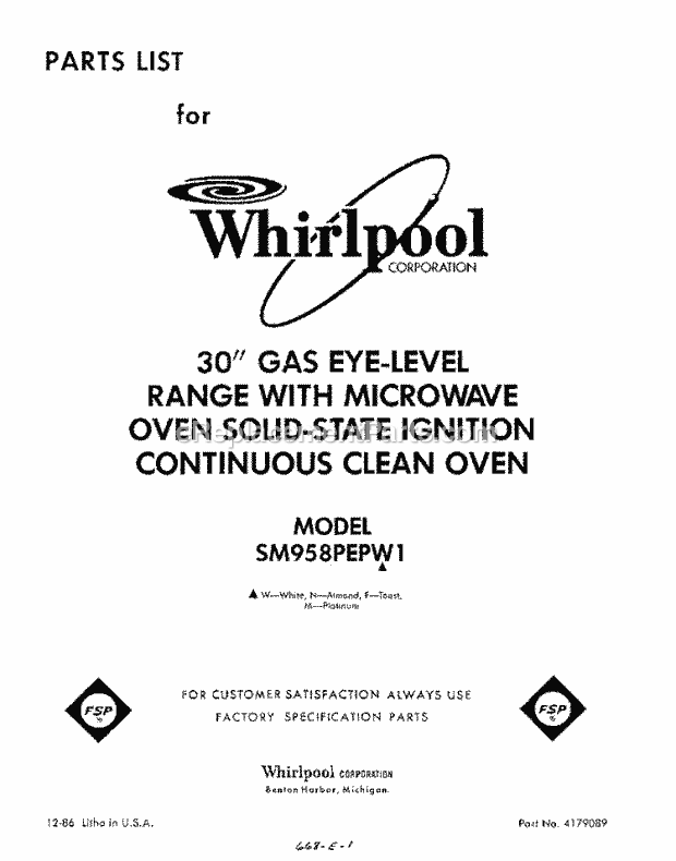Whirlpool SM958PEPW1 Gas Range Page N Diagram