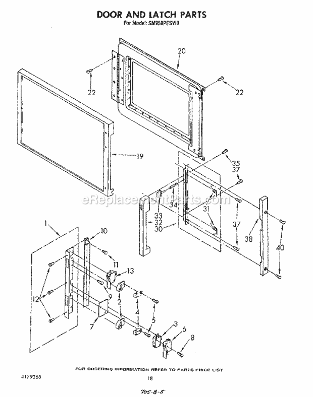 Whirlpool SM958PESW0 Gas Range Door and Latch Diagram