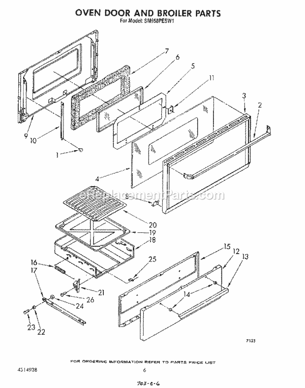 Whirlpool SM958PESW1 Gas Range Oven Door and Broiler Diagram