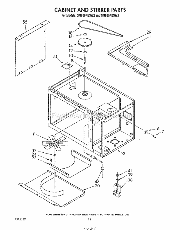 Whirlpool SM958PESW2 Gas Range Cabinet and Stirrer Diagram