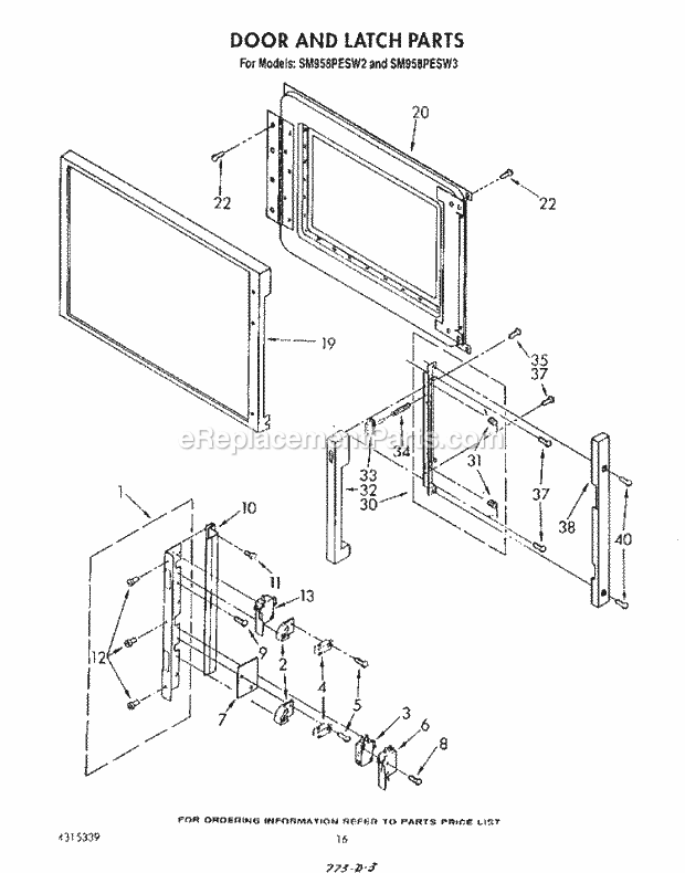 Whirlpool SM958PESW2 Gas Range Door and Latch Diagram