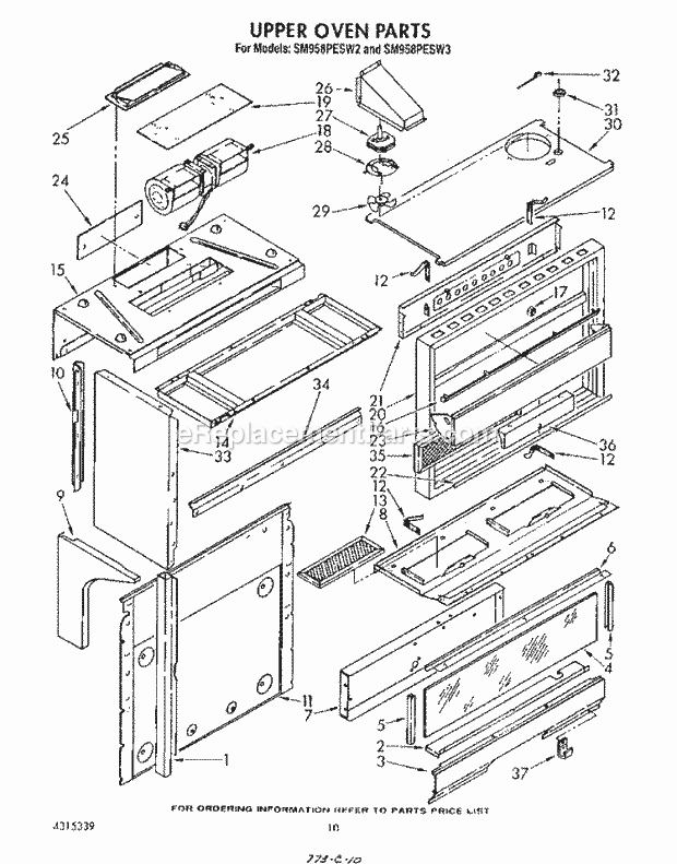 Whirlpool SM958PESW3 Gas Range Upper Oven Diagram