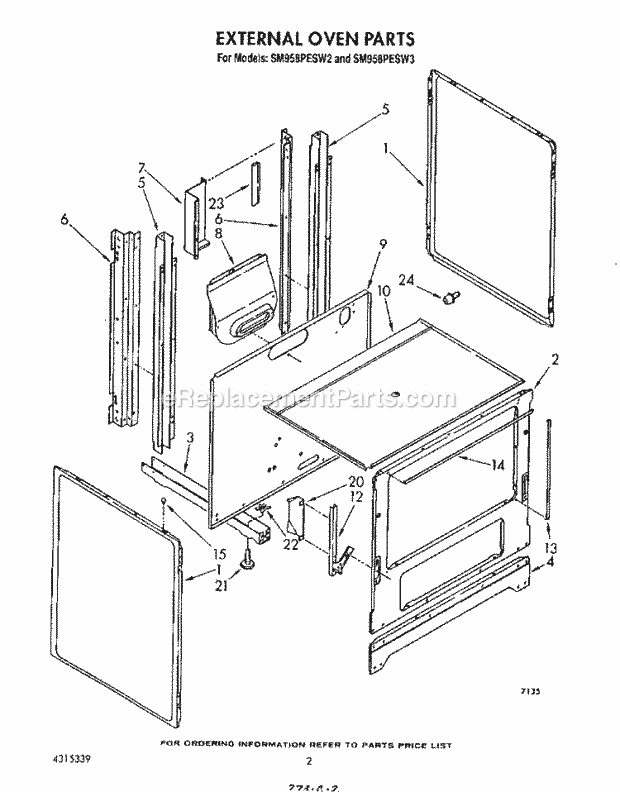 Whirlpool SM958PESW3 Gas Range External Oven Diagram