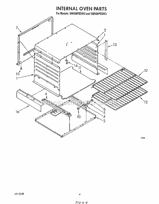 Whirlpool SM958PESW3 Gas Range Internal Oven Diagram