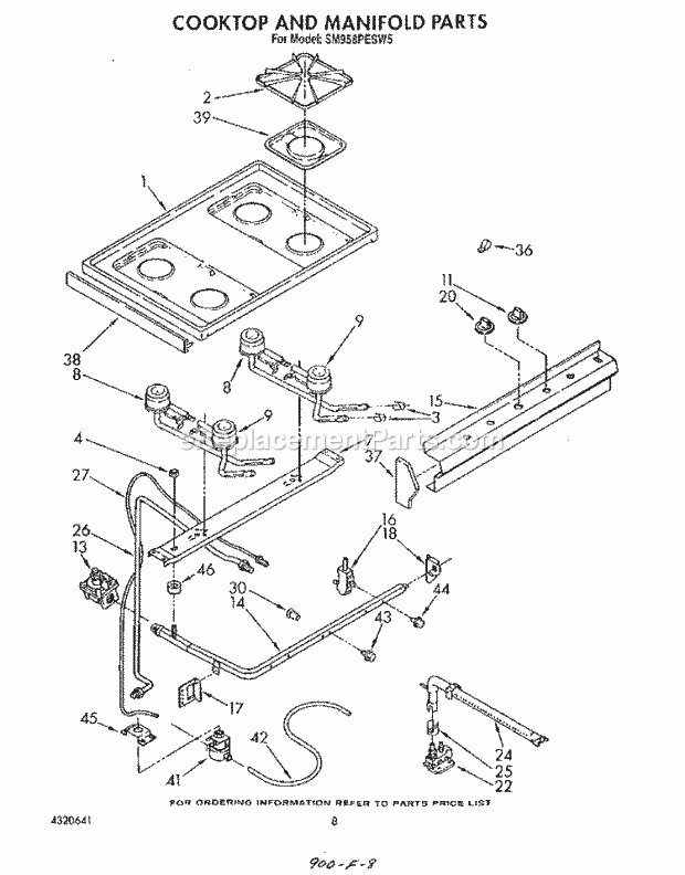 Whirlpool SM958PESW5 Gas Range Cooktop and Manifold Diagram