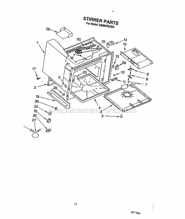 Whirlpool SM980PEYW0 Gas Range Stirrer Diagram