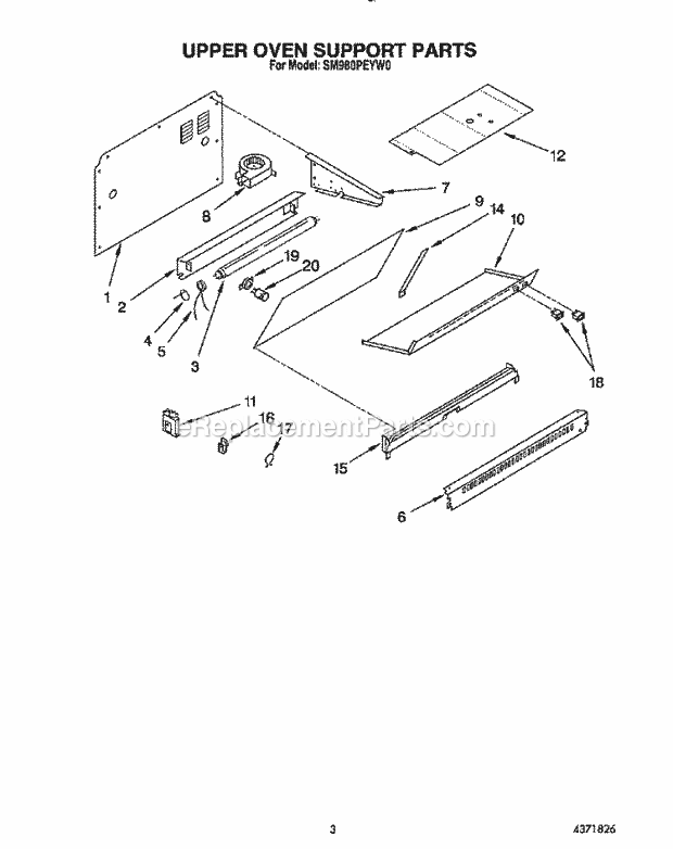 Whirlpool SM980PEYW0 Gas Range Upper Oven Support Diagram