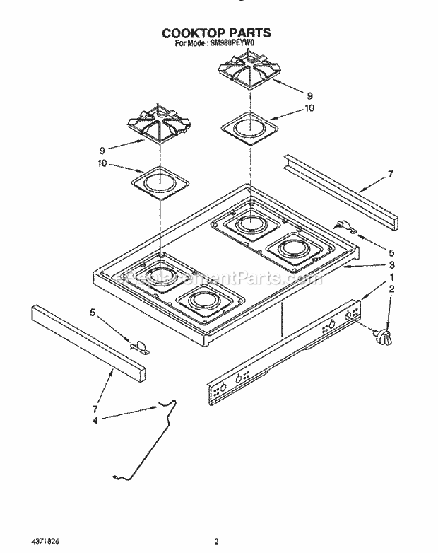 Whirlpool SM980PEYW0 Gas Range Cooktop Diagram