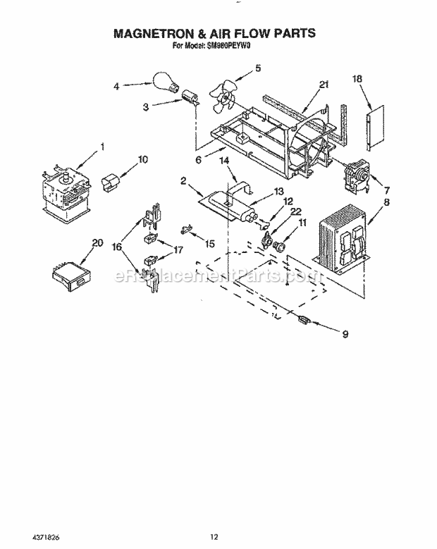 Whirlpool SM980PEYW0 Gas Range Magnetron and Airflow Diagram