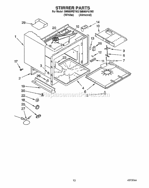 Whirlpool SM980PEYW2 Gas Range Stirrer Diagram