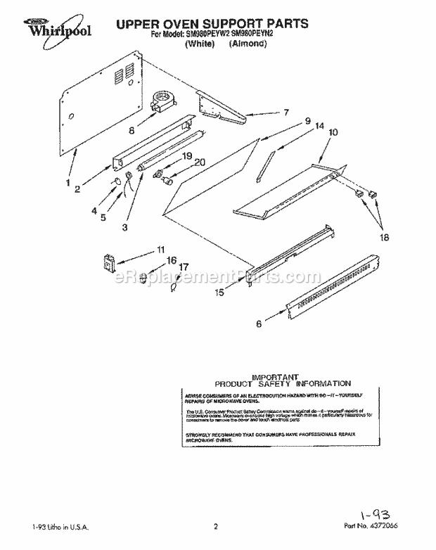 Whirlpool SM980PEYW2 Gas Range Upper Oven Support Diagram