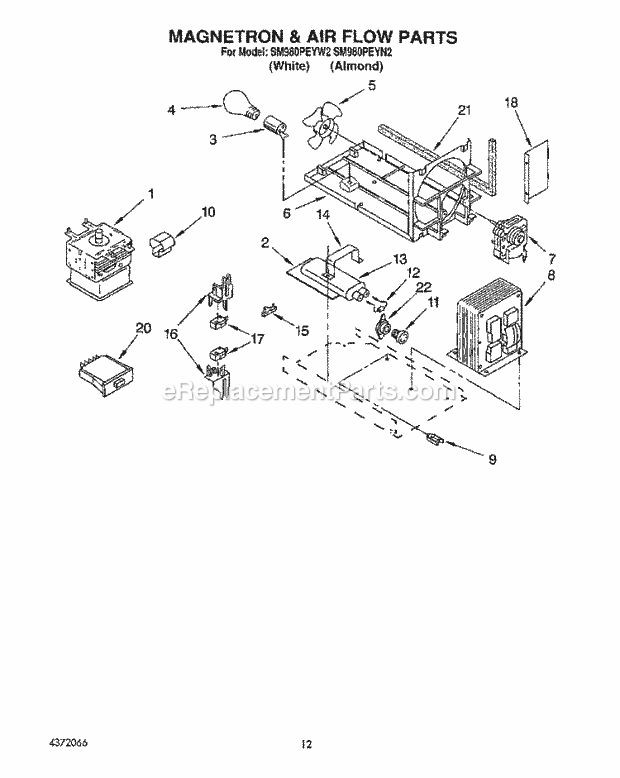 Whirlpool SM980PEYW2 Gas Range Magnetron & Air Flow Diagram