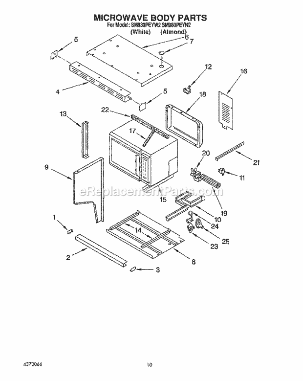 Whirlpool SM980PEYW2 Gas Range Microwave Body Diagram