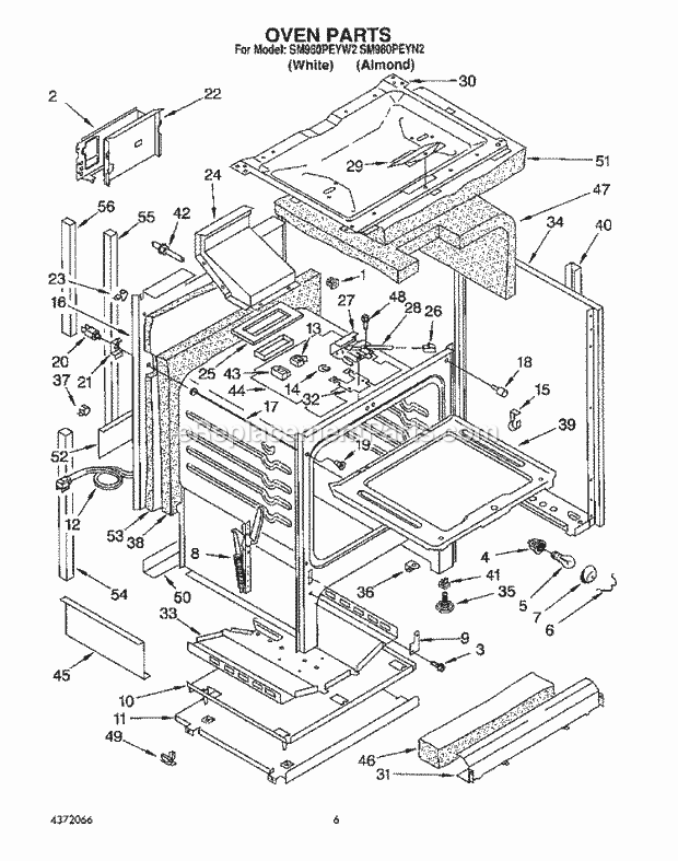 Whirlpool SM980PEYW2 Gas Range Oven Diagram