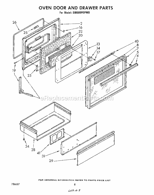 Whirlpool SM988PEPW0 Gas Range Oven Door and Drawer Diagram