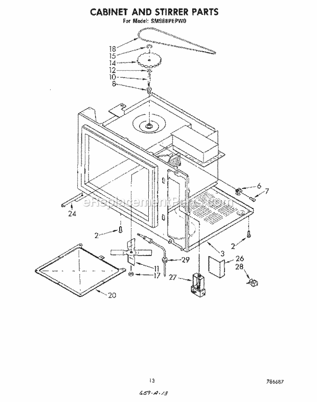 Whirlpool SM988PEPW0 Gas Range Cabinet and Stirrer Diagram
