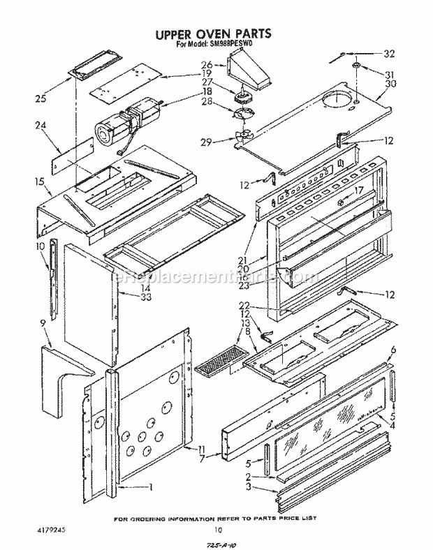 Whirlpool SM988PESW0 Gas Range Upper Oven Diagram