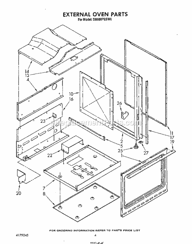 Whirlpool SM988PESW0 Gas Range External Oven Diagram