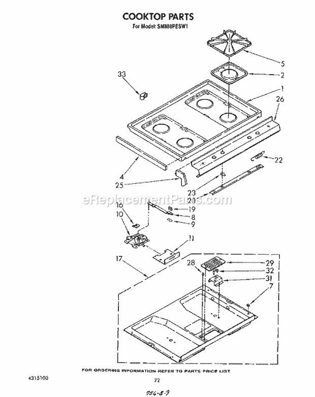 Whirlpool SM988PESW1 Gas Range Cook Top Diagram