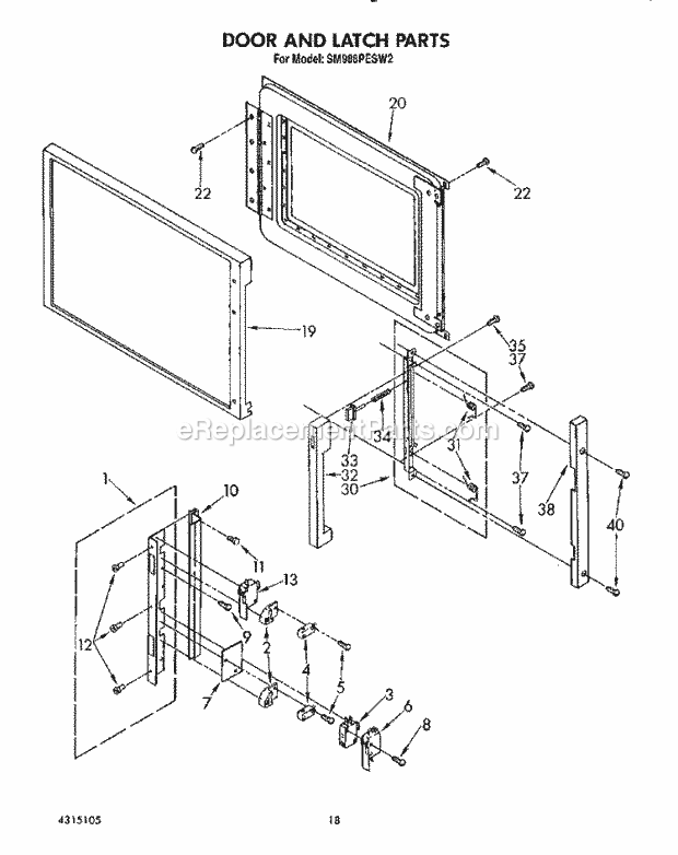 Whirlpool SM988PESW2 Gas Range Door and Latch Diagram