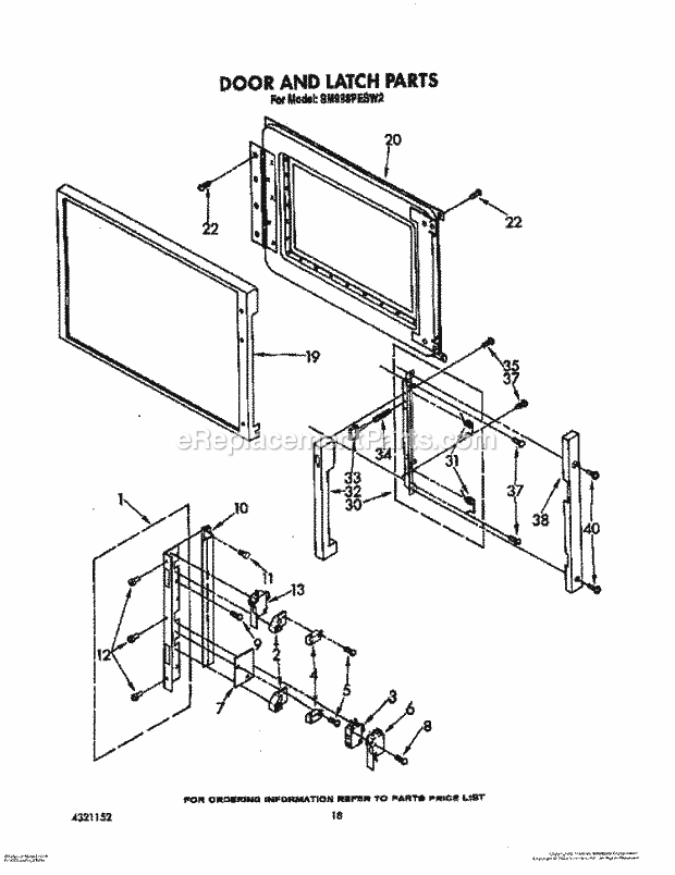 Whirlpool SM988PESW3 Gas Range Door and Latch Diagram