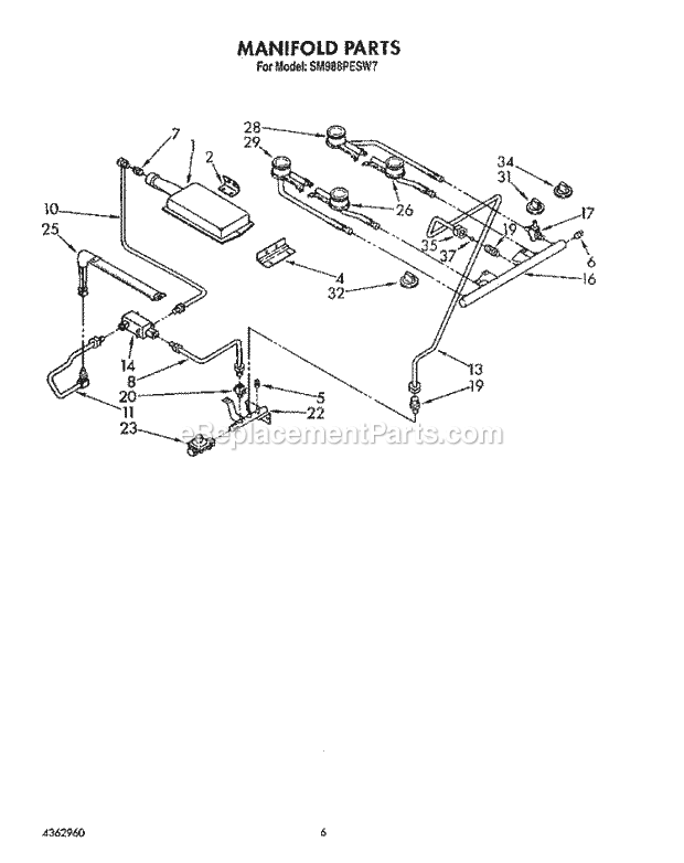 Whirlpool SM988PESW7 Gas Range Manifold Diagram