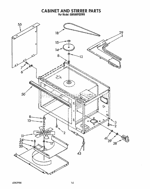 Whirlpool SM988PESW8 Gas Range Cabinet and Stirrer Diagram