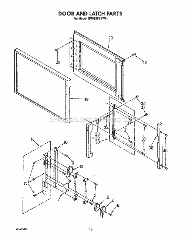 Whirlpool SM988PESW8 Gas Range Door and Latch Diagram