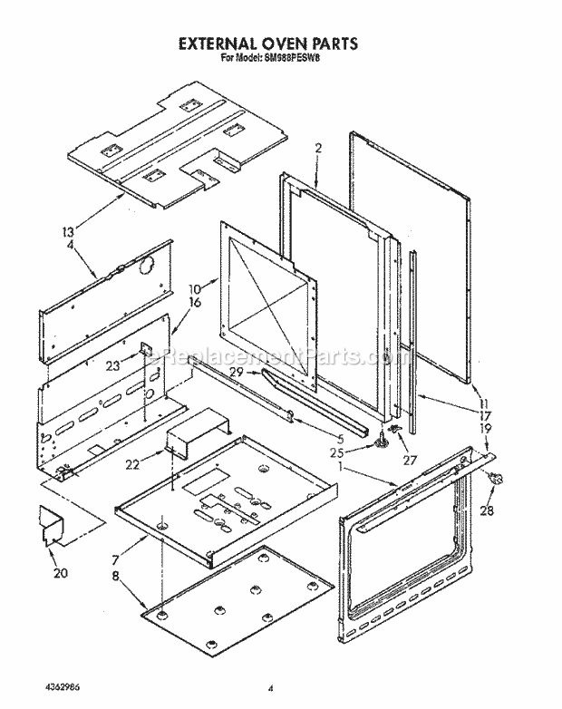 Whirlpool SM988PESW8 Gas Range External Oven Diagram