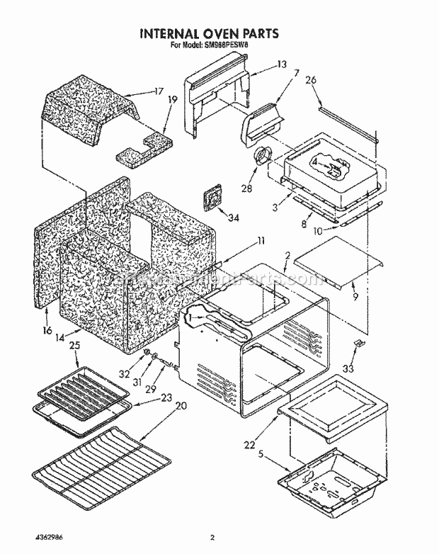 Whirlpool SM988PESW8 Gas Range Internal Oven, Lit/Optional Diagram