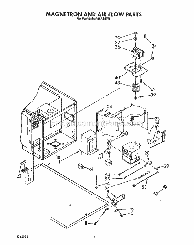 Whirlpool SM988PESW8 Gas Range Magnetron and Air Flow Diagram