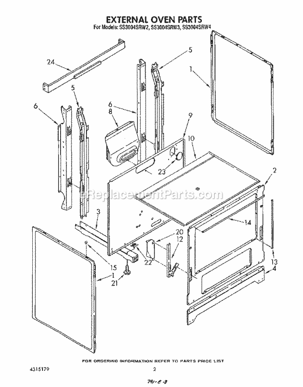 Whirlpool SS3004SRN3 Range External Oven Diagram