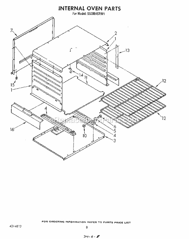 Whirlpool SS3004SRW1 Gas Range Internal Oven Diagram