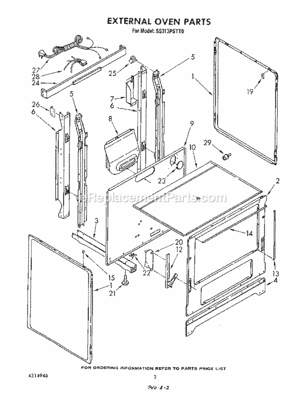 Whirlpool SS313PSTT0 Gas Range External Oven , Literature and Optional Diagram