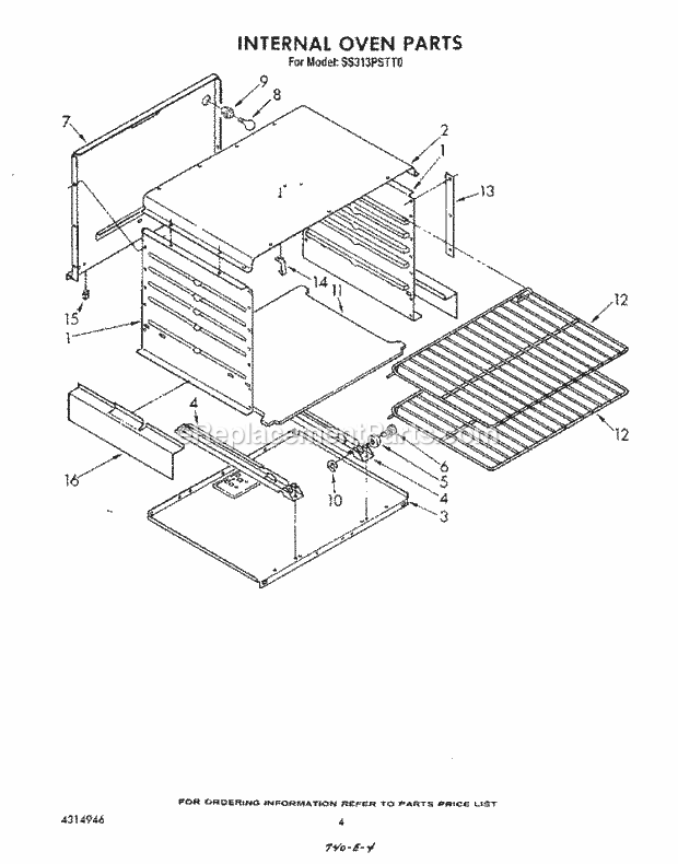 Whirlpool SS313PSTT0 Gas Range Internal Oven Diagram