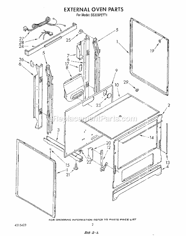 Whirlpool SS333PETT1 Gas Range External Oven , Literature and Optional Diagram