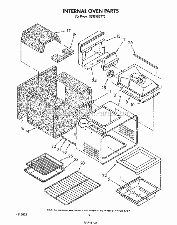 Whirlpool SS363BETT0 Gas Range Internal Oven Diagram