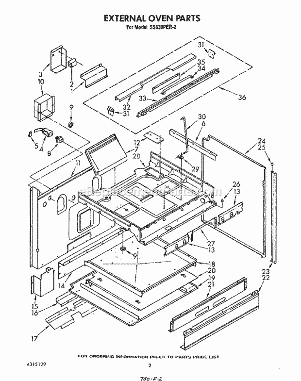 Whirlpool SS630PER2 Range External Oven Diagram