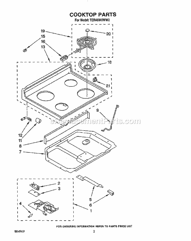 Whirlpool TER46W0WN2 Range Cooktop Diagram