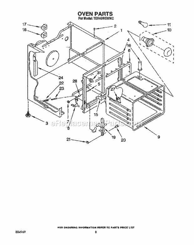 Whirlpool TER46W0WW2 Electric Range Oven Diagram