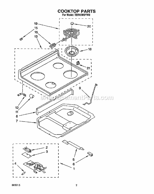 Whirlpool TER46W0YN0 Range Cooktop Diagram