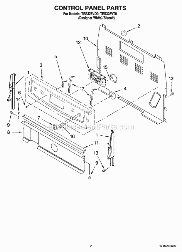 Whirlpool TES325VQ0 Range Control Panel Parts Diagram