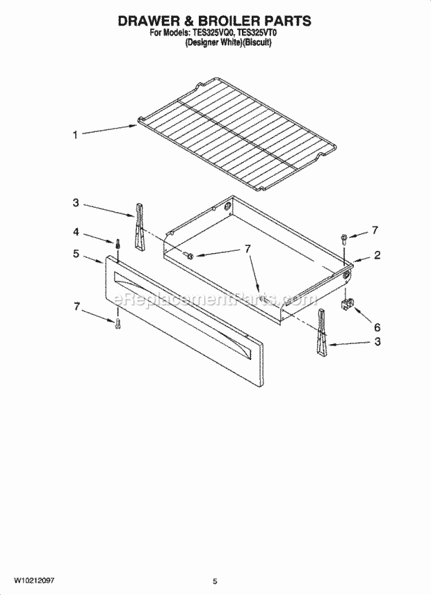 Whirlpool TES325VQ0 Range Drawer & Broiler Parts Diagram