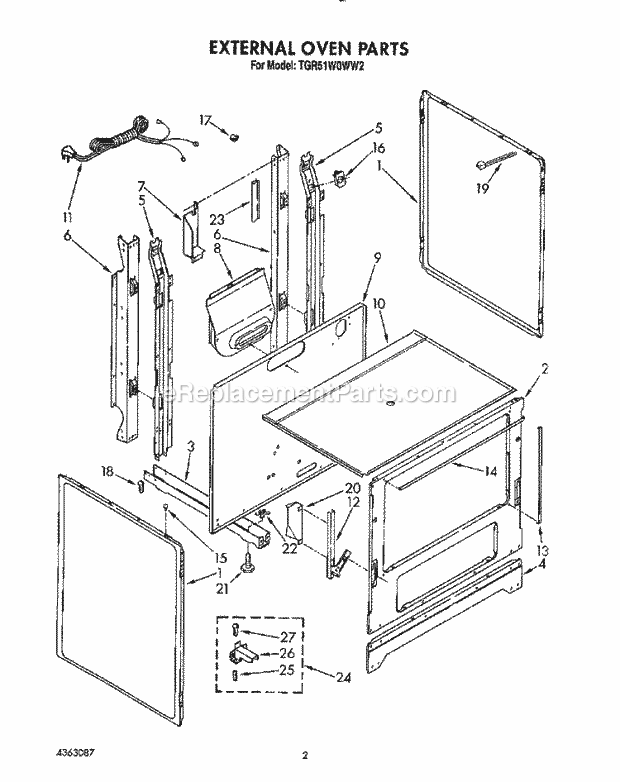 Whirlpool TGR51W0WN2 Range External Oven Diagram