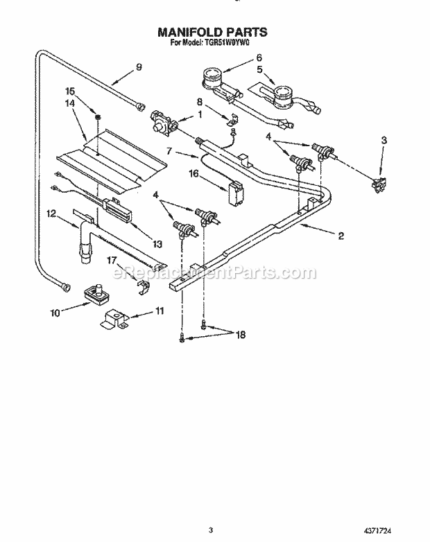 Whirlpool TGR51W0YN0 Range Manifold Diagram