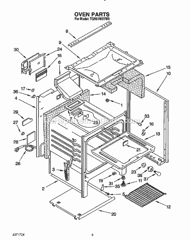 Whirlpool TGR51W0YN0 Range Oven Diagram