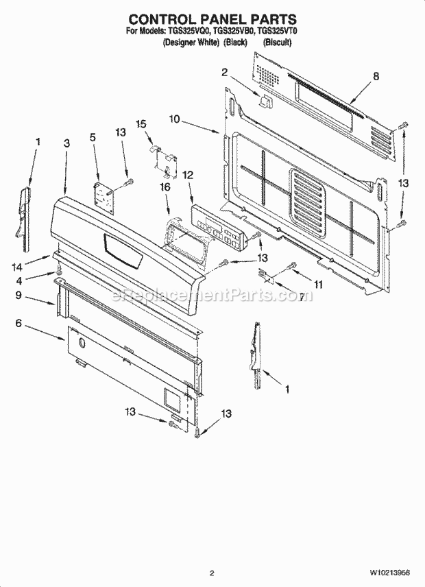 Whirlpool TGS325VQ0 Range Control Panel Parts Diagram