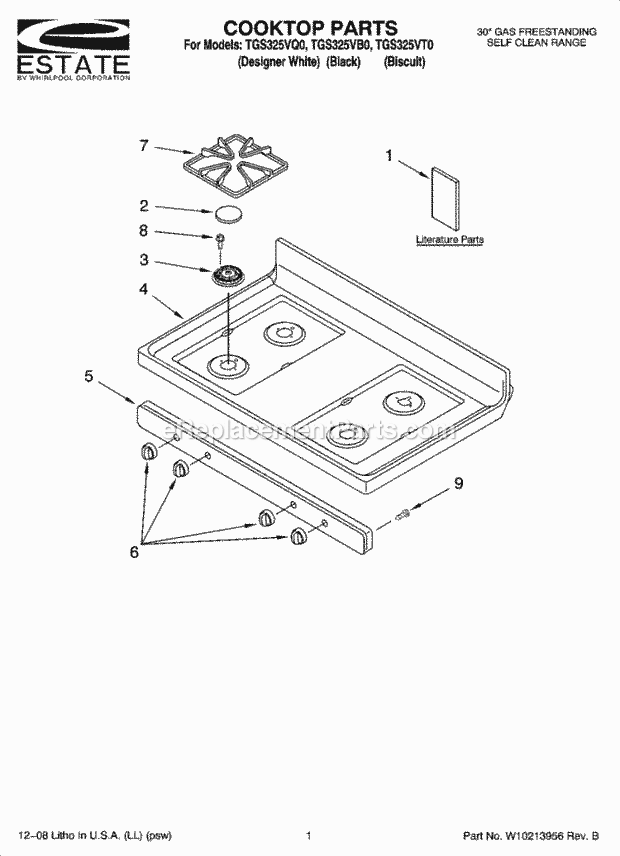 Whirlpool TGS325VQ0 Range Cooktop Parts Diagram