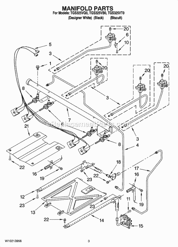 Whirlpool TGS325VQ0 Range Manifold Parts Diagram