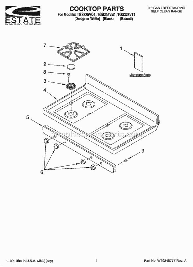 Whirlpool TGS325VQ1 Range Cooktop Parts Diagram